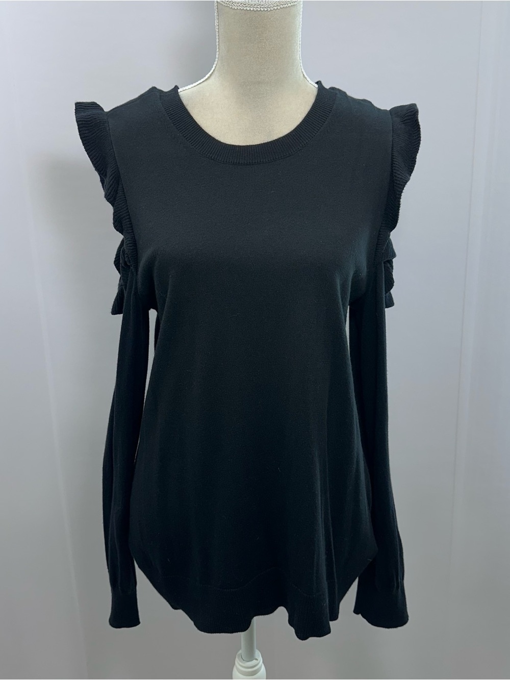 MICHAEL Michael Kors Black Ruffle Cold-Shoulder Sweater